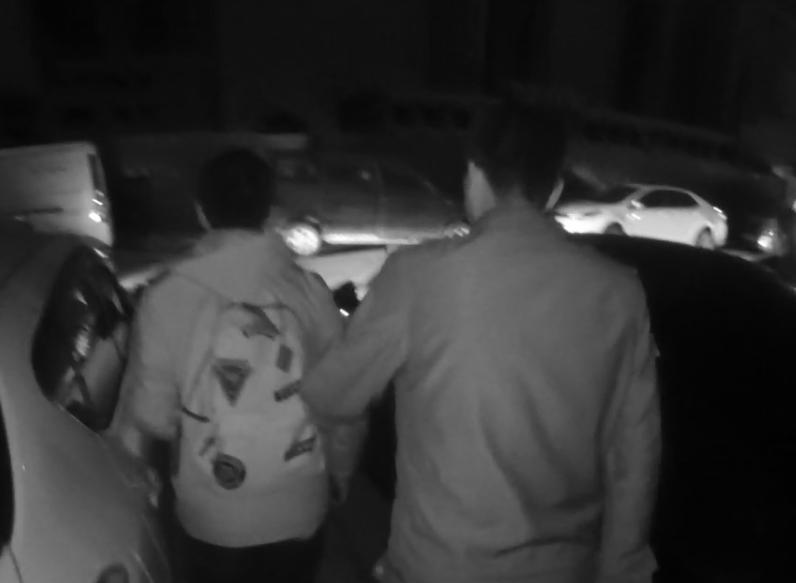 深夜惊魂，三名男子溜车门行径被物业擒获